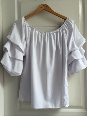 Elegant White Off-Shoulder Ruffle Sleeve Blouse